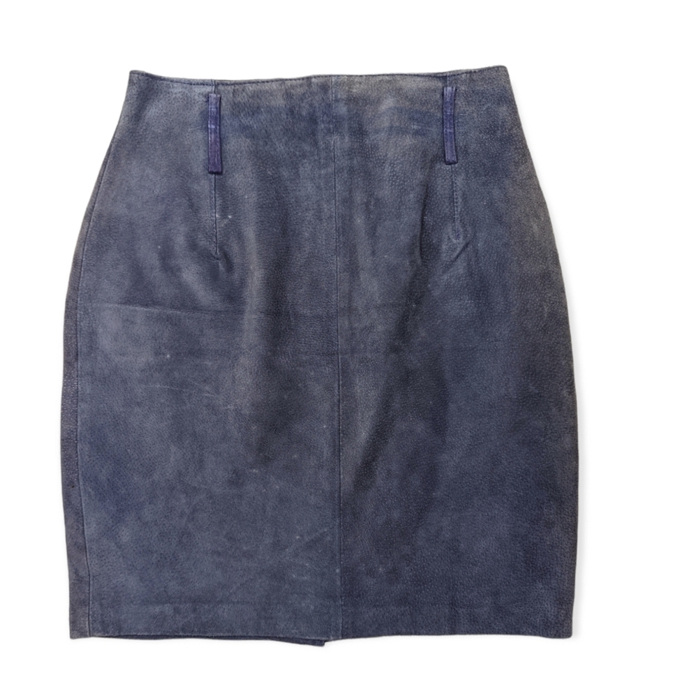 Vintage 90s Express Blue Suede Leather Pencil Skirt Size 7/8